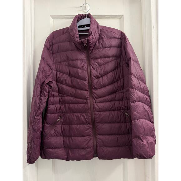 Land’s End Down Full Zip Quilted Puffer Packable Jacket Purple size Large Petite - Picture 2 of 6